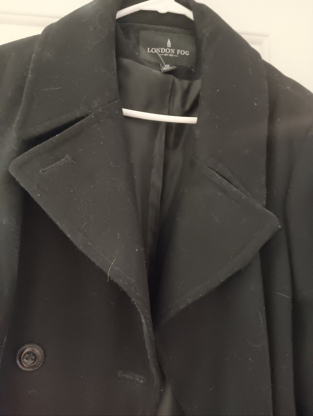 London Fog Black Wool-Blend Double-Breasted Coat